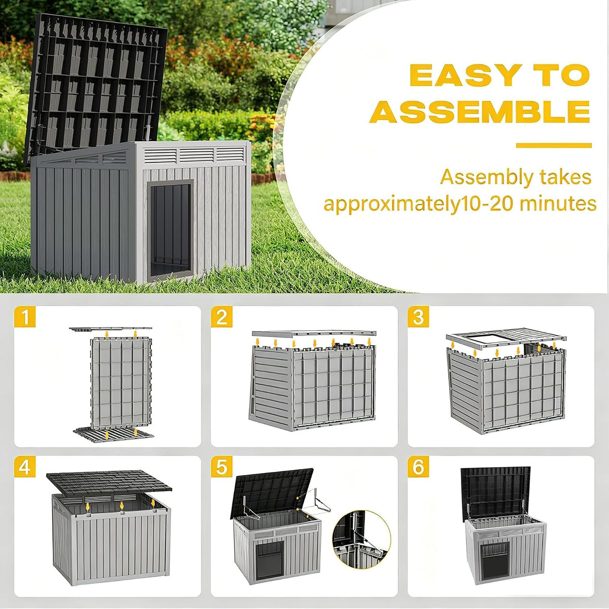 fancyango outdoor dog house for large dogs, outside, side view