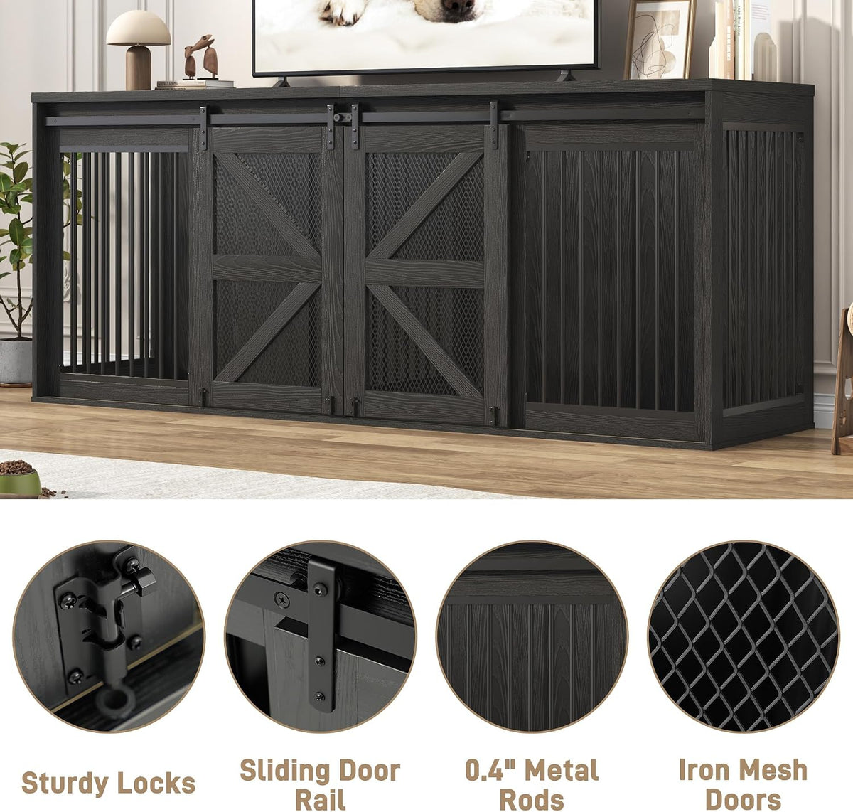 jiteentarou87in farmhouse dog crate tv stand, wooden dog showing dimensions