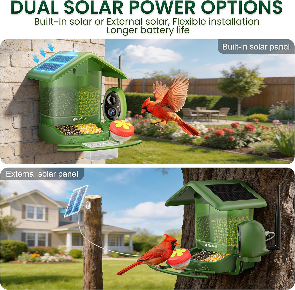 solar bird feeder with camera 3k uhd adjust showing dimensions