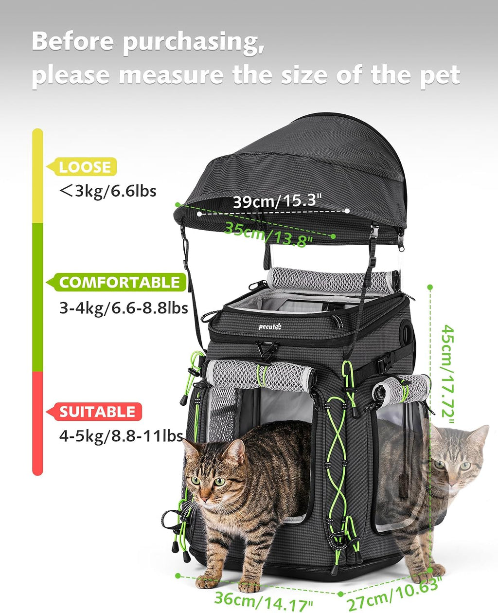 pecute cat backpack carrier,pet carrier backpack for hiking,ergonomic,black, view 9