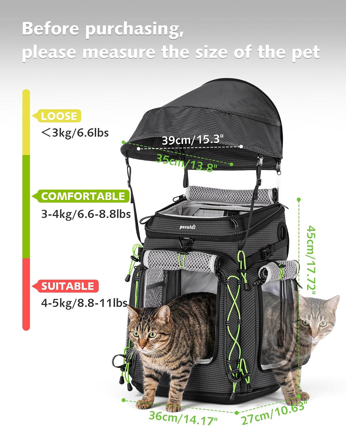 pecute cat backpack carrier,pet carrier backpack for hiking,ergonomic,black, view 9