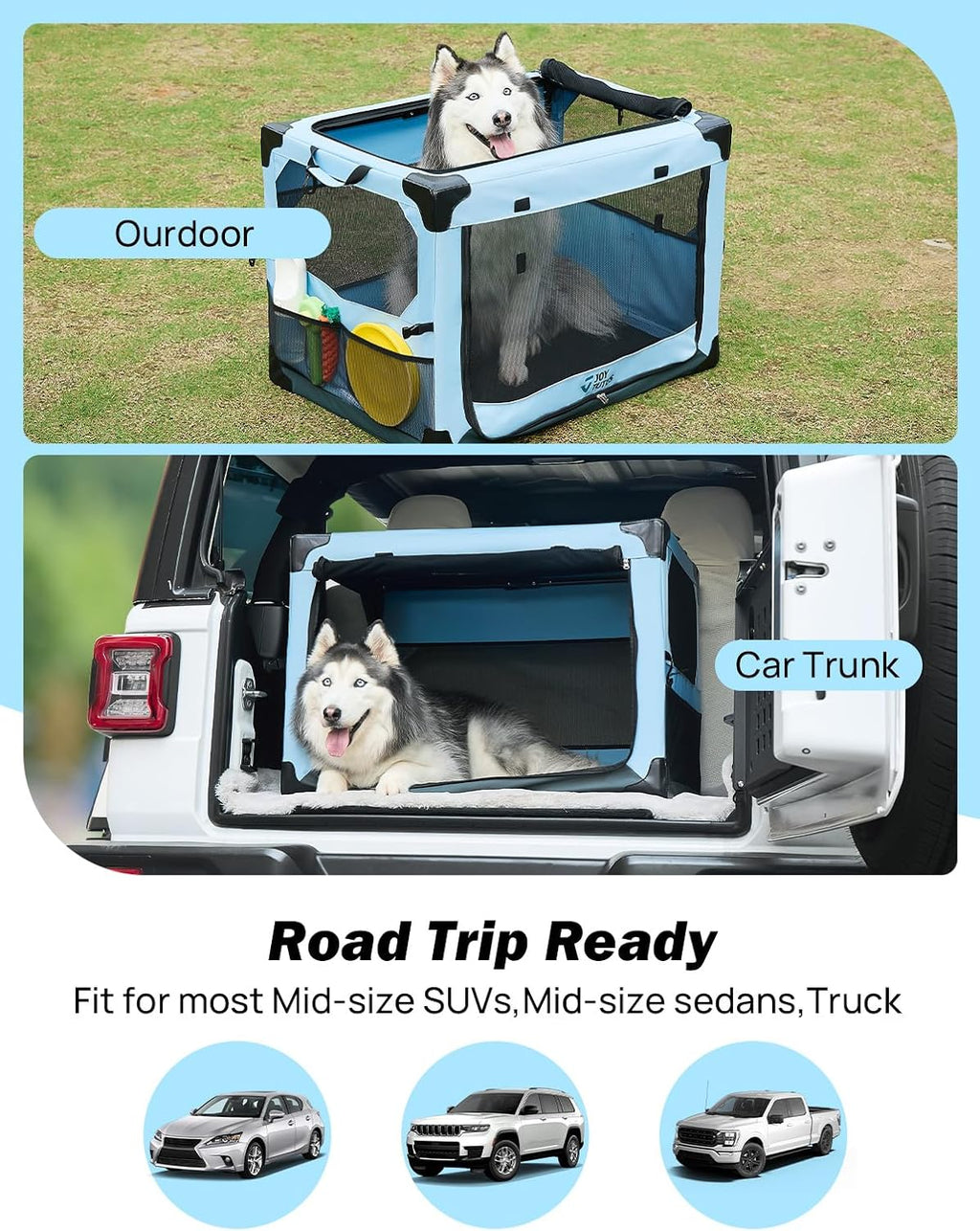 joytutus collapsible dog crate, 32 inch portable pet showing dimensions