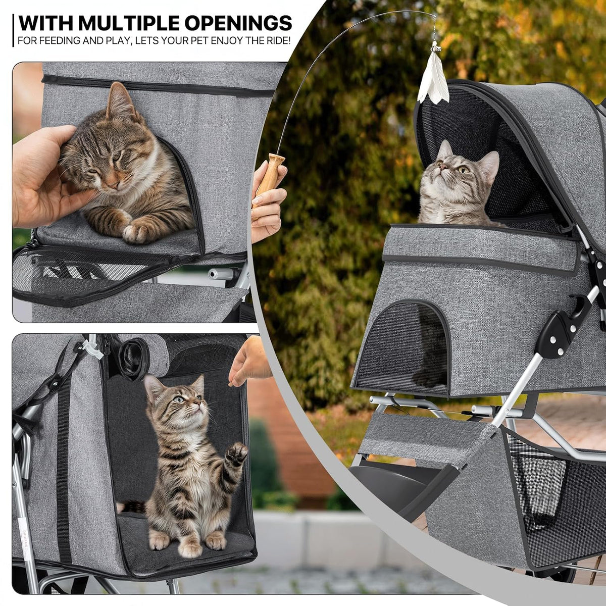 monibloom pet stroller for small/medium dogs and cats showing dimensions