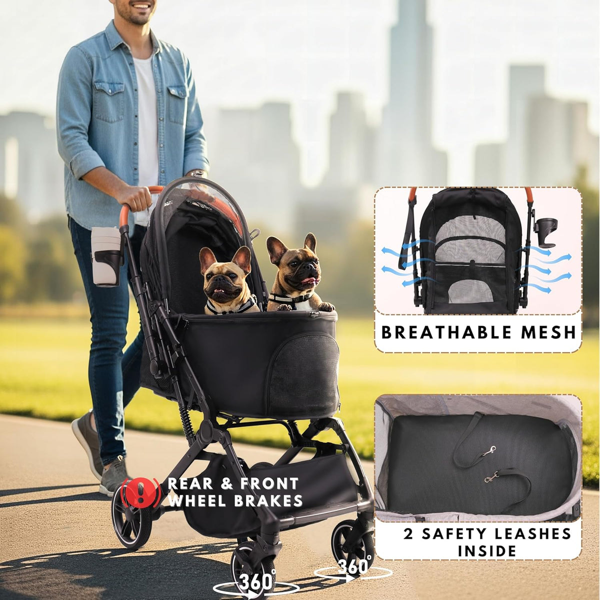 bicystar foldable dog stroller for small medium dogs, side view