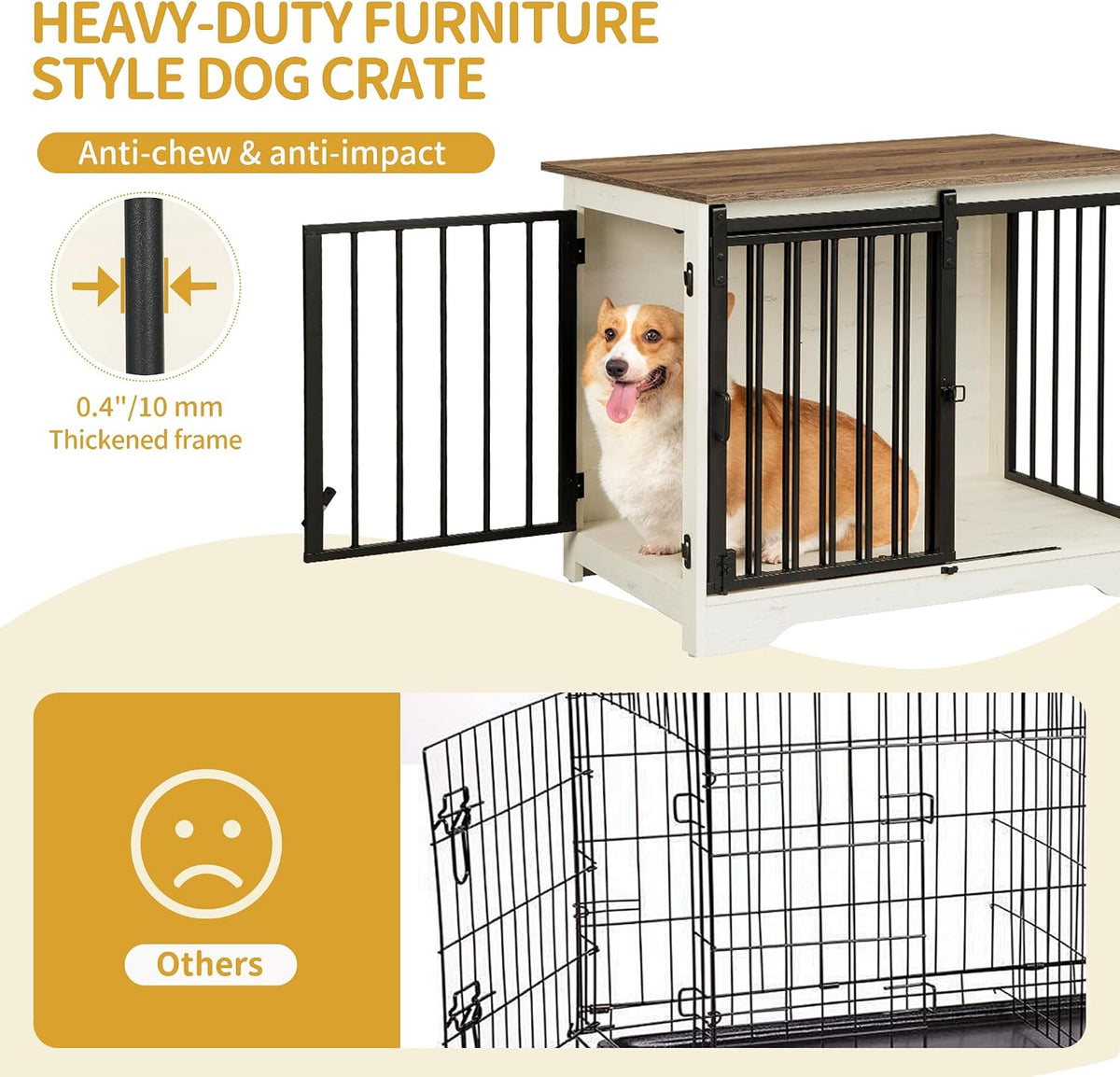 hzuaneri 31.9 in m dog crate furniture indoor, side view