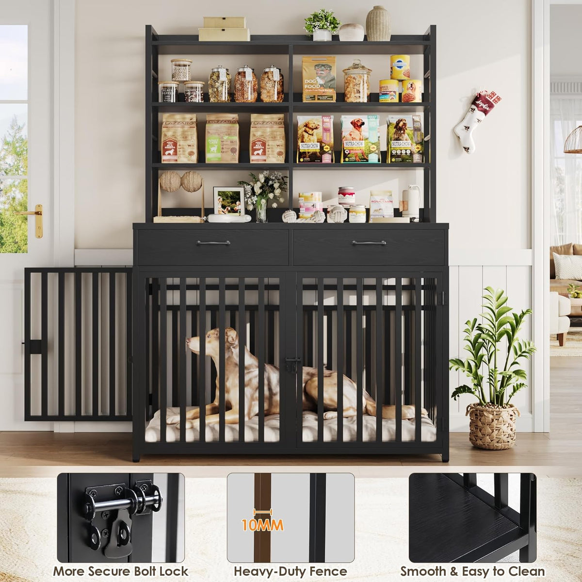 keyluv 71''h x 47.2''w large dog crate furniture, close-up detail