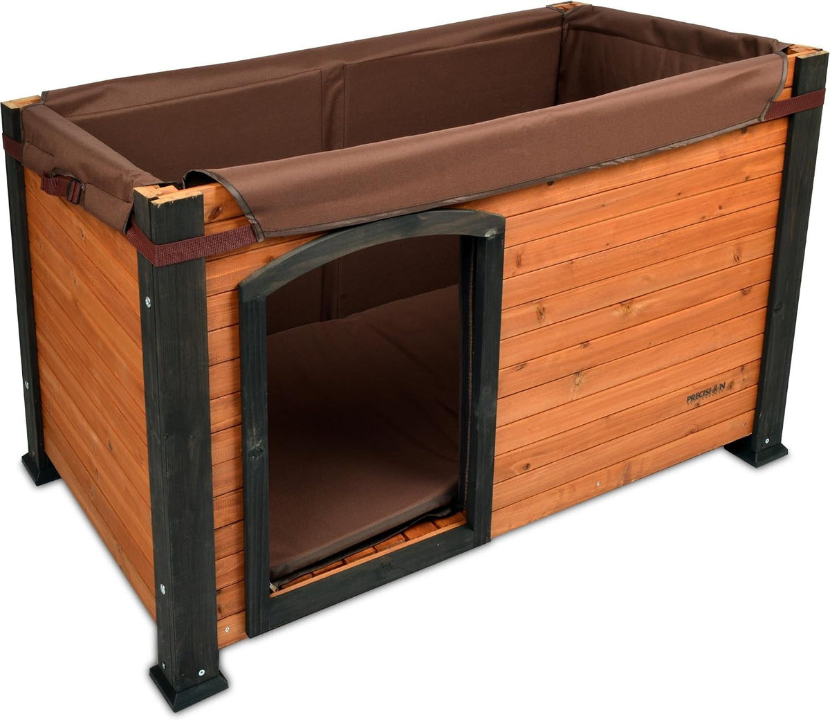 precision pet products log cabin dog house insulation shown in use