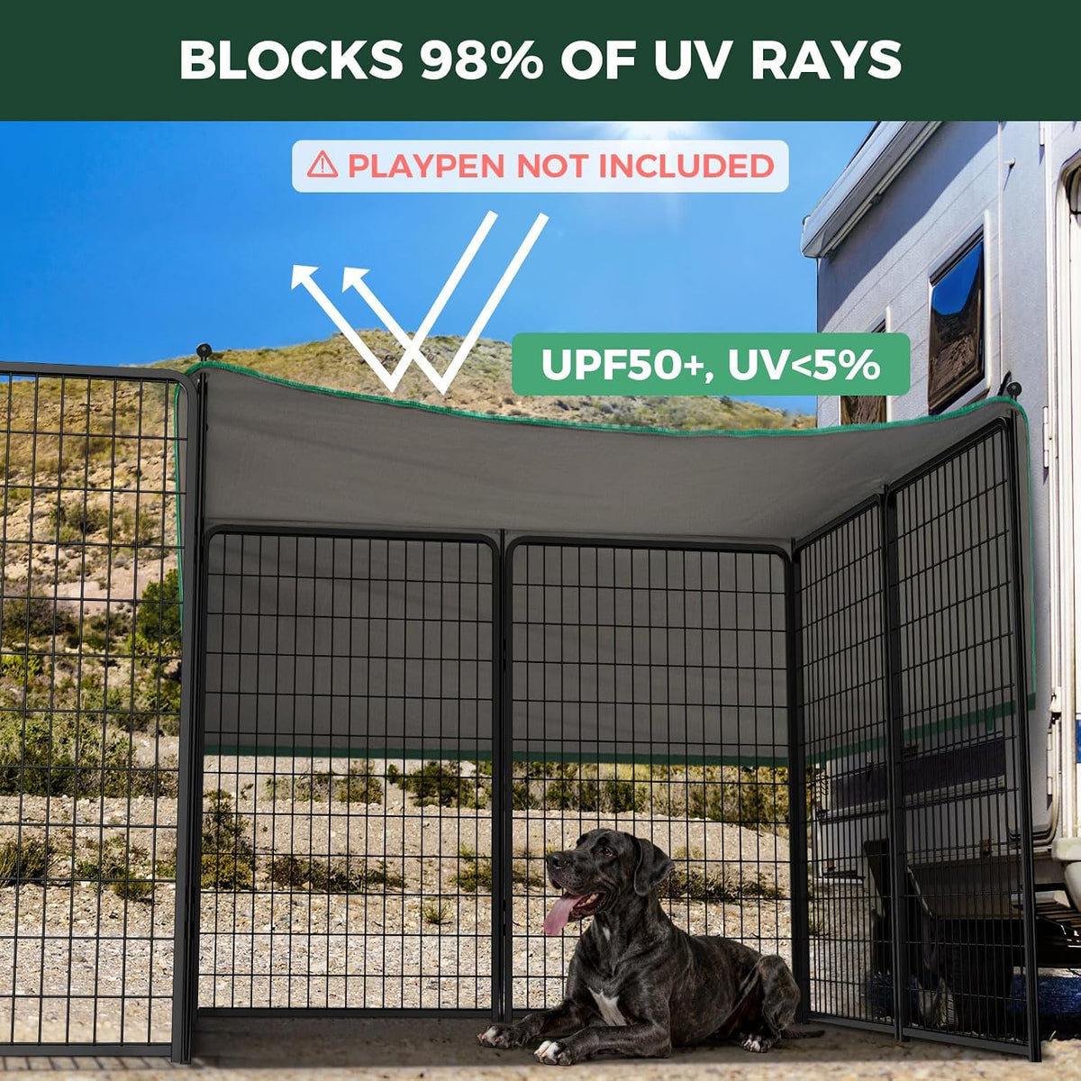 fxw sun shade for rollick & instant dog showing dimensions