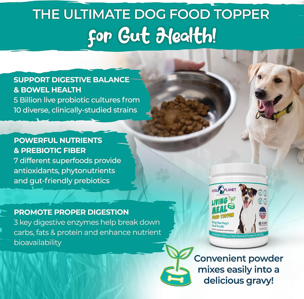 vital planet - pet living meal dog powder showing dimensions