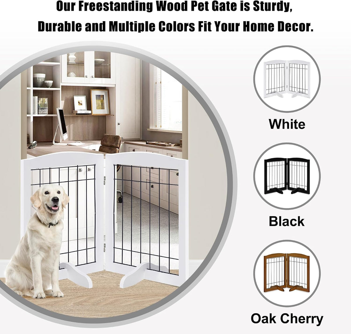 lzrs 2-panel freestanding adjustable wooden dog gate—30” tall, side view