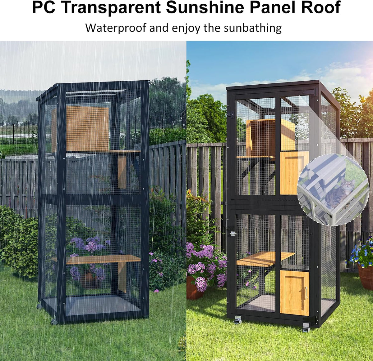 timhaka 4 tier catio outdoor cat enclosure, indoor showing dimensions