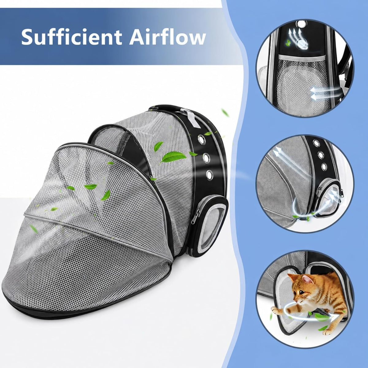 expandable cat carrier backpack with bubble window and showing dimensions