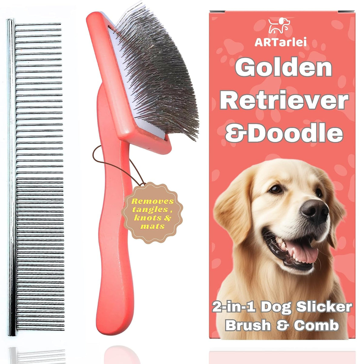 2-in-1 dog slicker brush & comb for golden, main product view