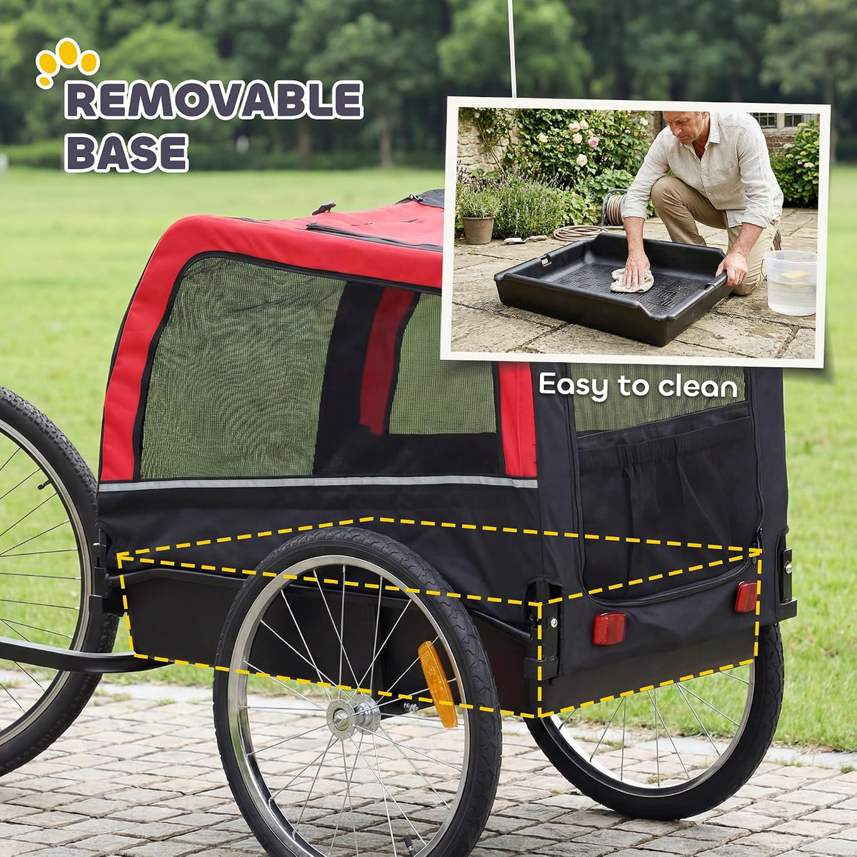 pawhut dog bike trailer 20" air tires for, side view
