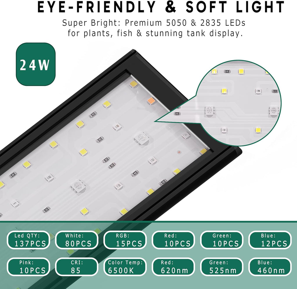24/7 led aquarium light for 30-36 inch plant, side view