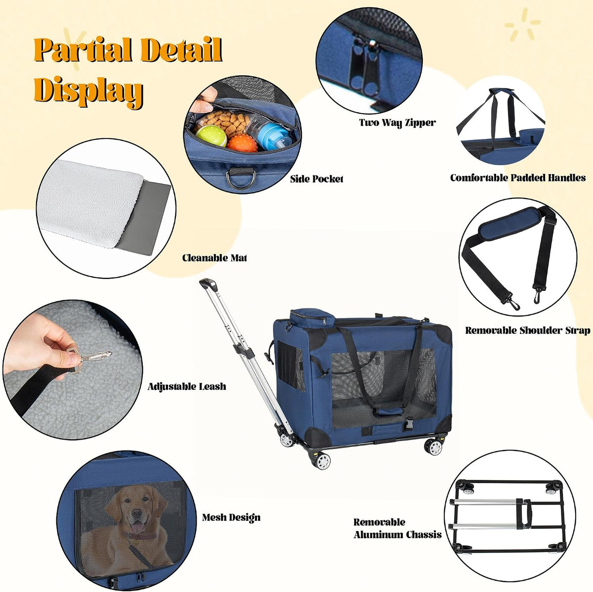2 in 1 collapsible travel dog crate for, close-up detail