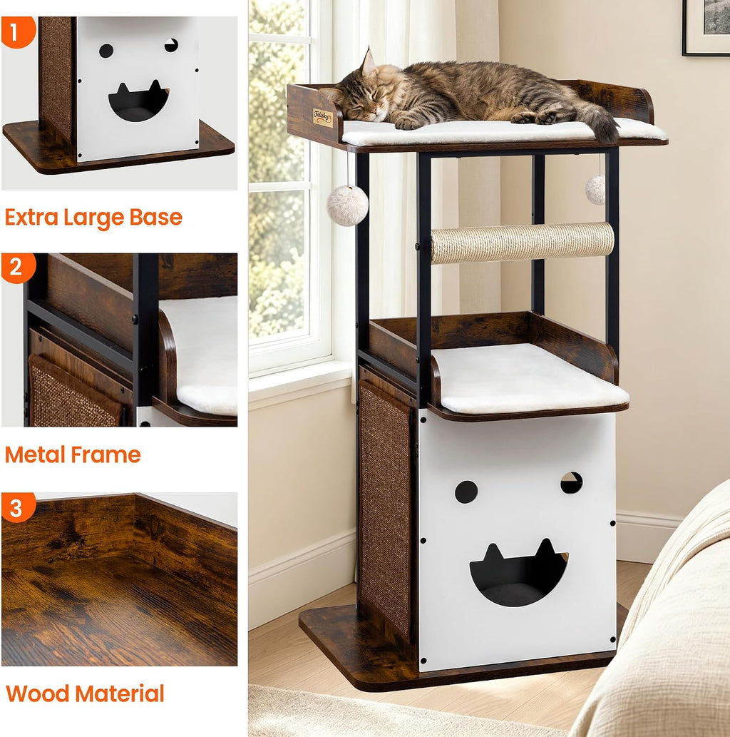 48in wood modern cat tree for large indoor, view 9