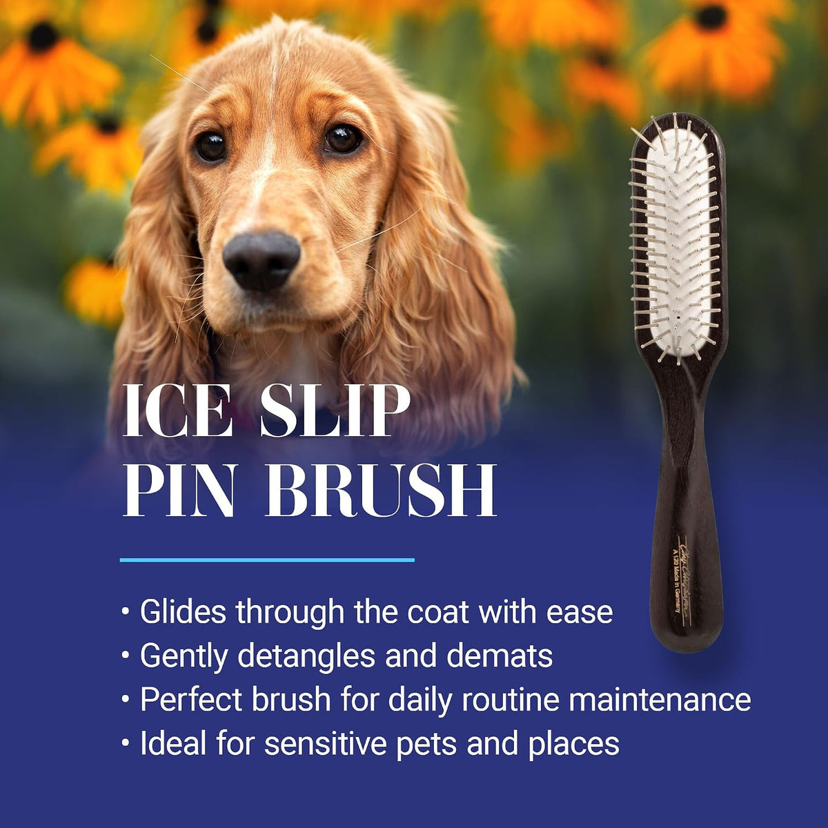 chris christensen dog brush, 20 mm. ice slip shown in use