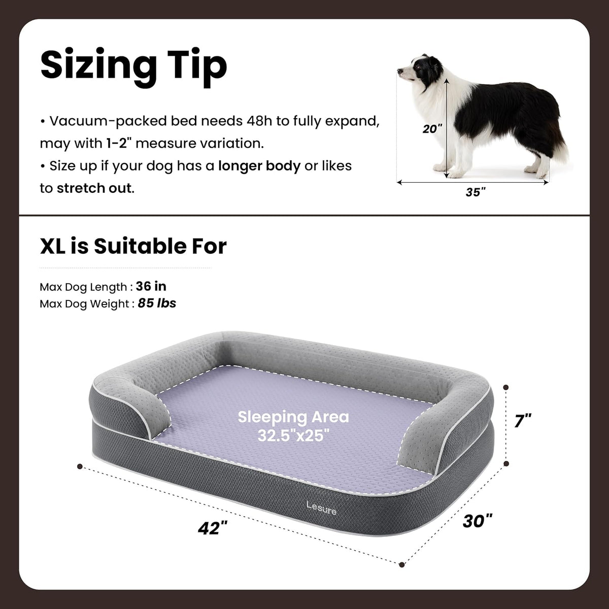 le sure realortho™ xl 3-layer orthopedic dog beds, package contents