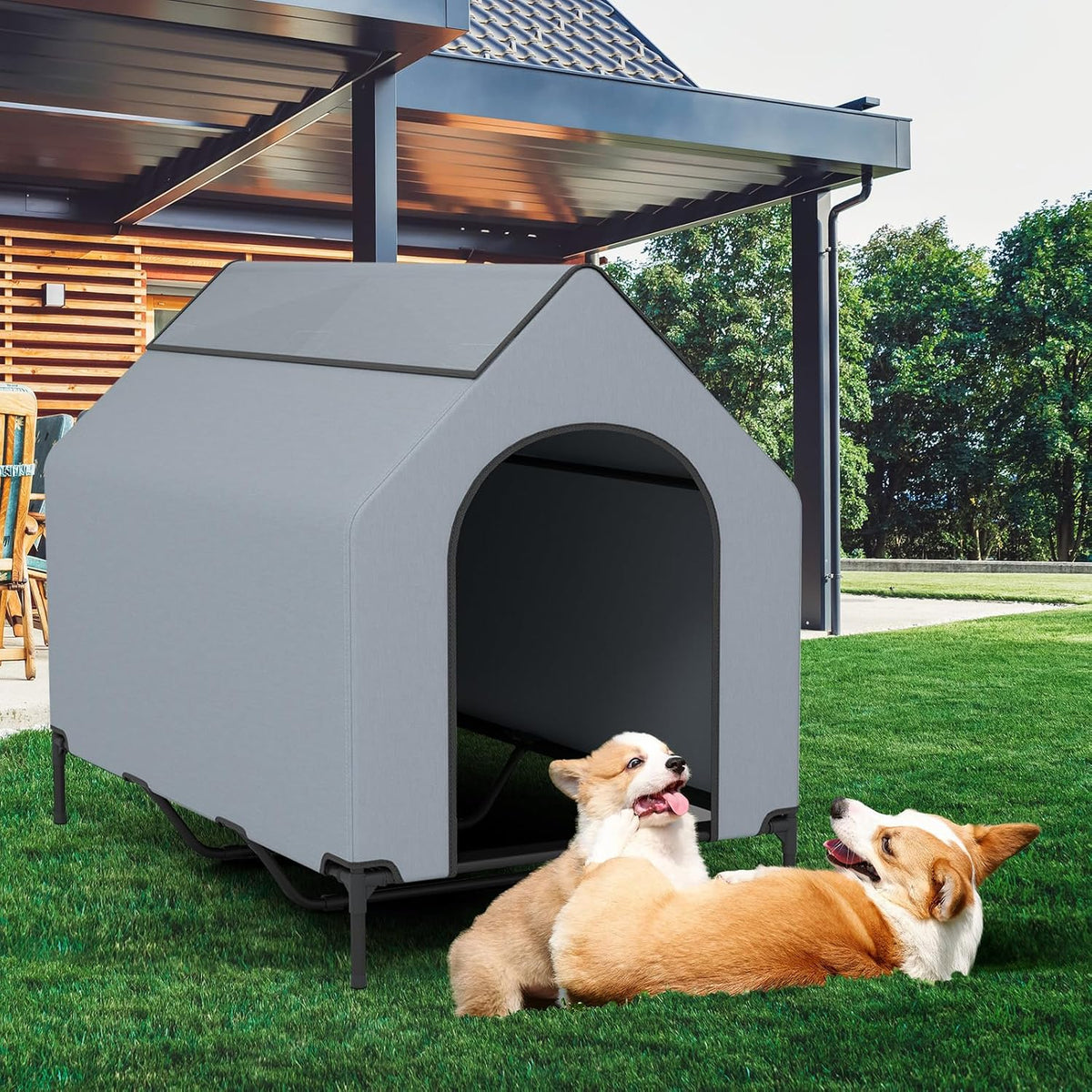 giantex 52 inch dog house outdoor extra large shown in use