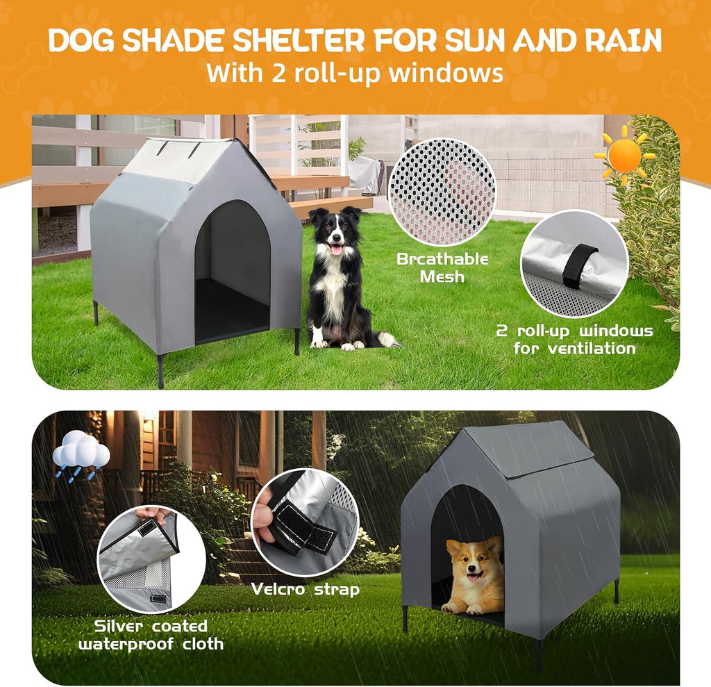 dog house outdoor, 2-in-1 dog house for small/medium shown in use