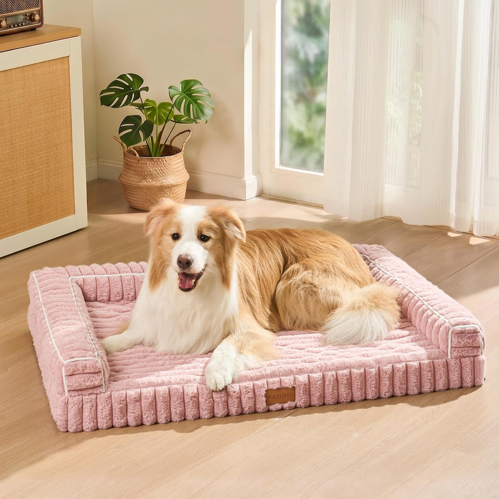 orthopedic medium dog bed furry pet bed, washable shown in use