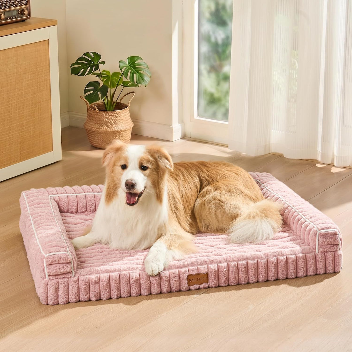 orthopedic medium dog bed furry pet bed, washable shown in use