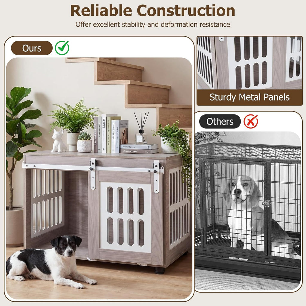petsite farmhouse wooden dog crate furniture with sliding, package contents