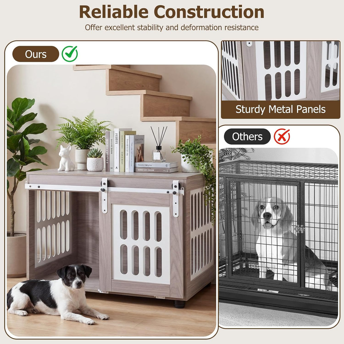 petsite farmhouse wooden dog crate furniture with sliding, package contents
