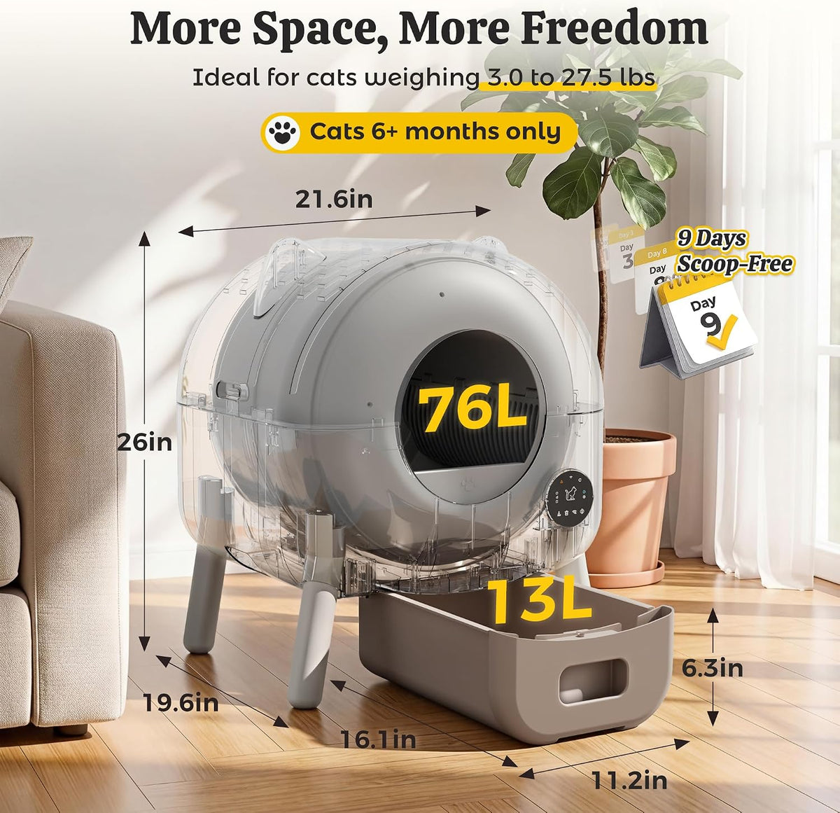 warcat self-cleaning litter box – app control, sensors shown in use