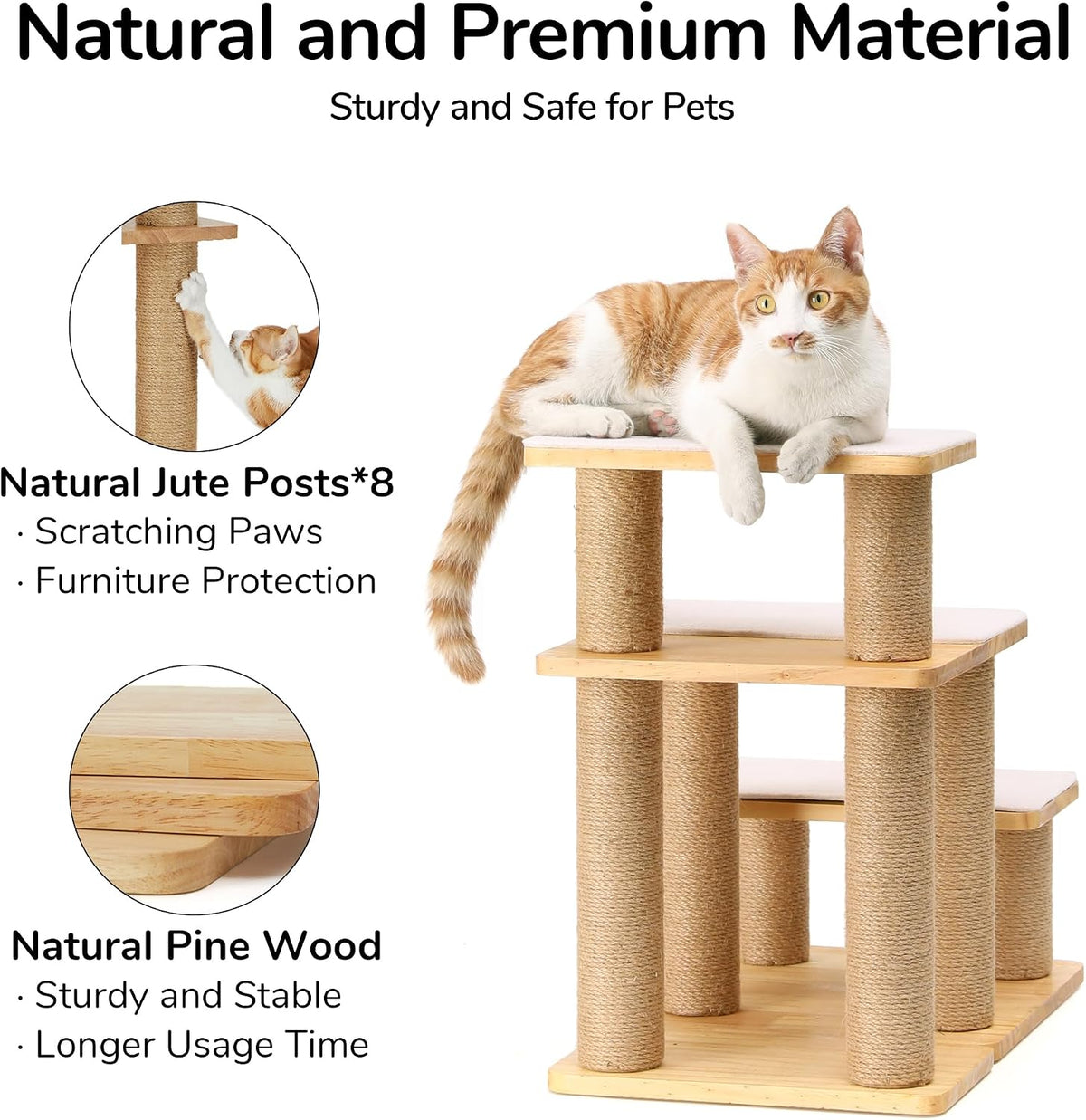 fukumaru dog stairs, solid wood pet stairs with, side view