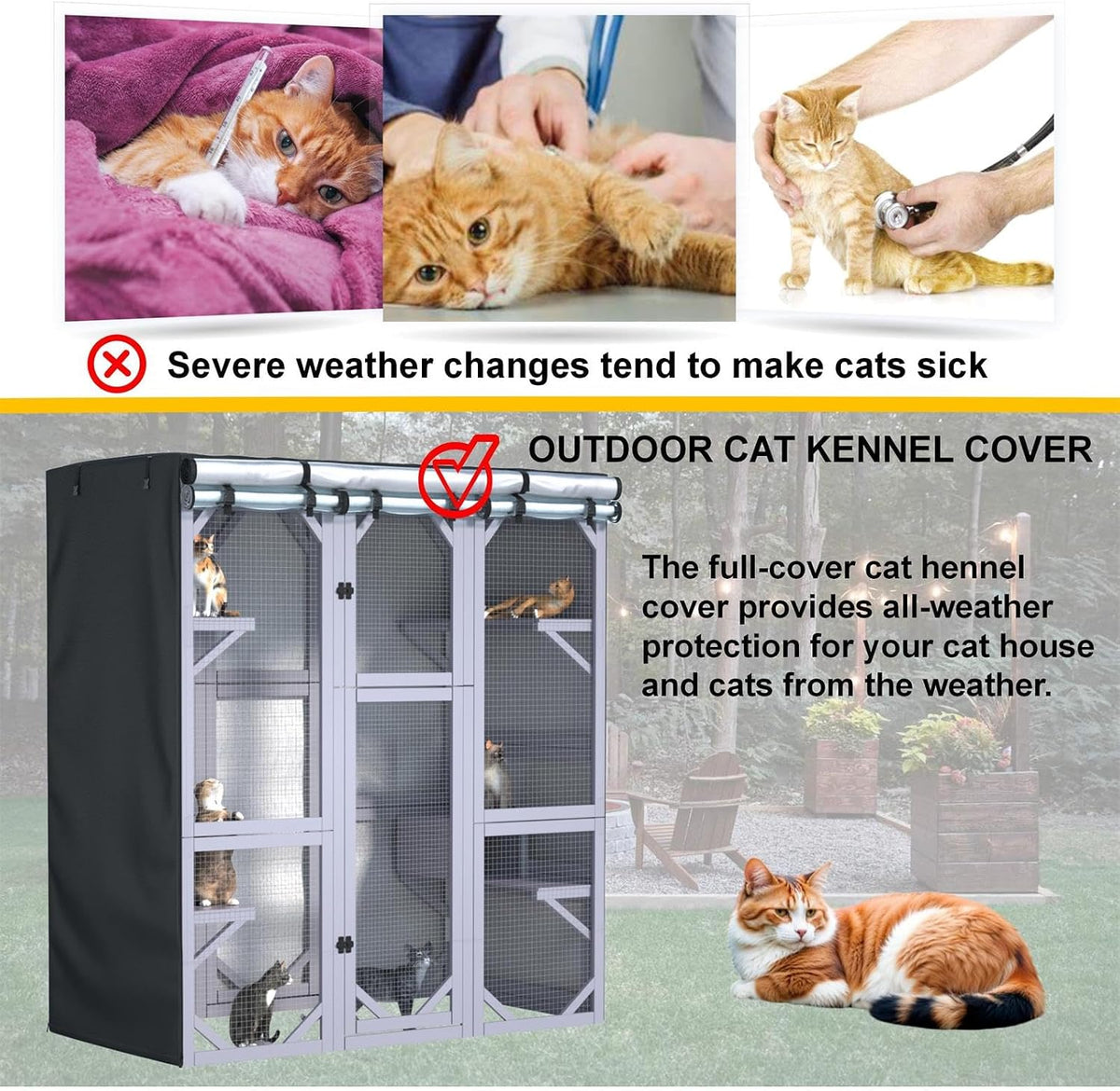outdoor large cat houses cover l73 x w40 showing dimensions