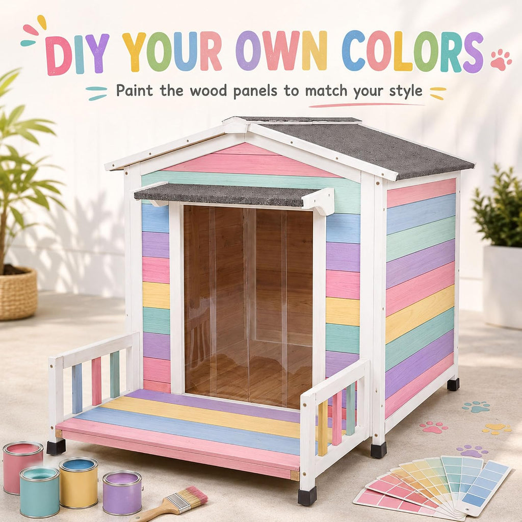 large dog house outdoor elevated wooden dog kennel, close-up detail