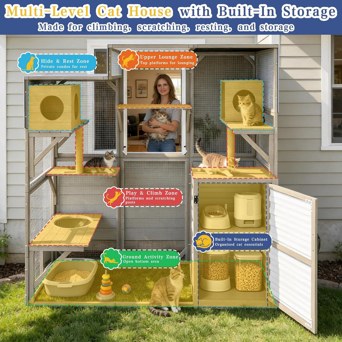 67" h large walk-in catio outdoor cat enclosure, side view