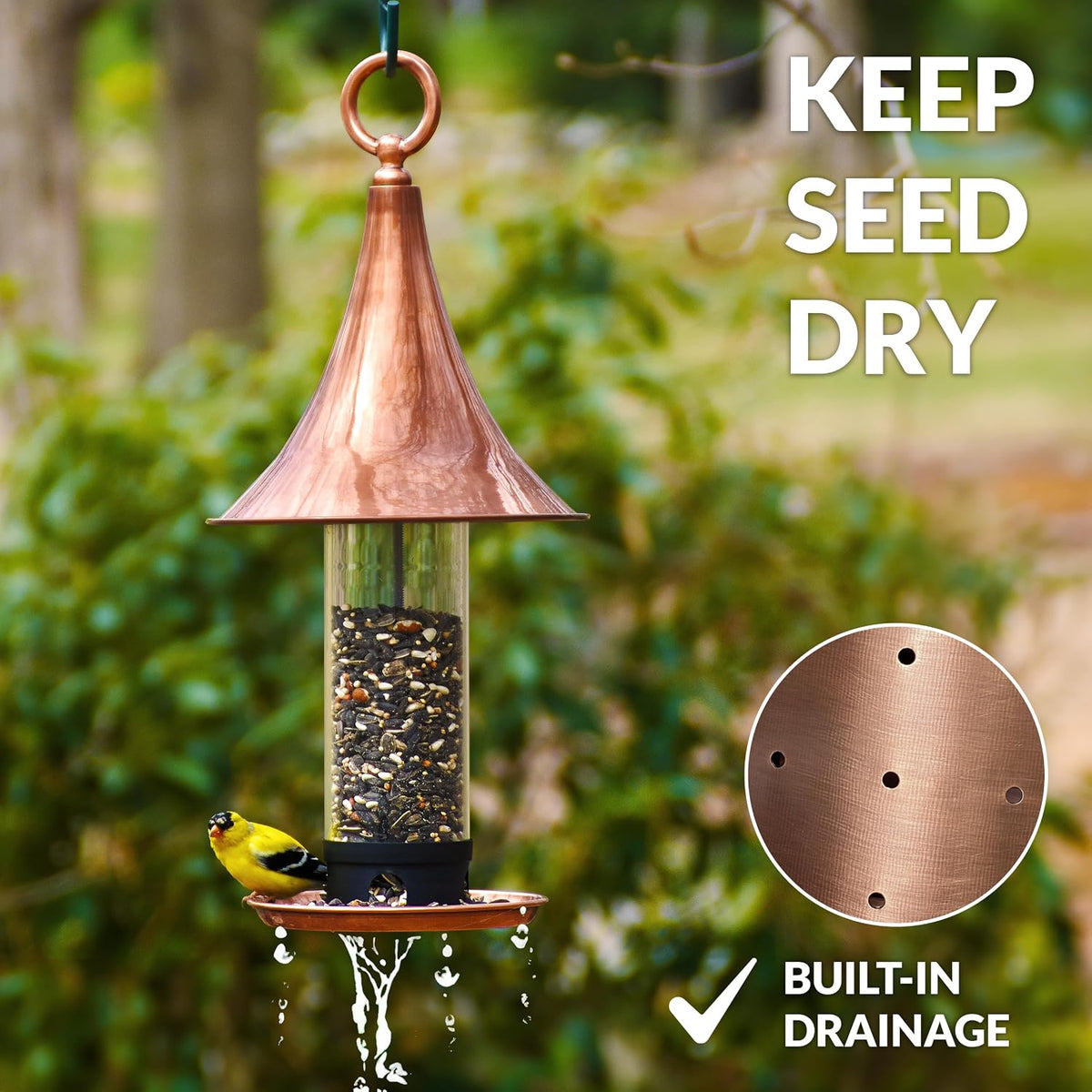 good directions t03p castella bird feeder, polished copper, close-up detail