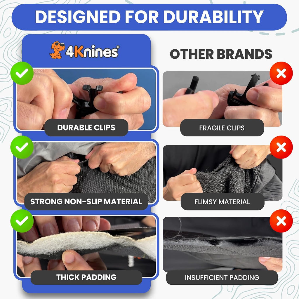 4knines heavy-duty rear seat cover for dogs, black, package contents