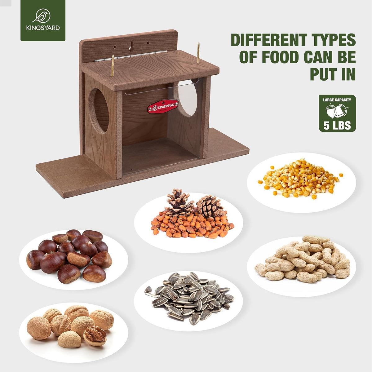 kingsyard squirrel feeder box for outside, recycled plastic showing dimensions
