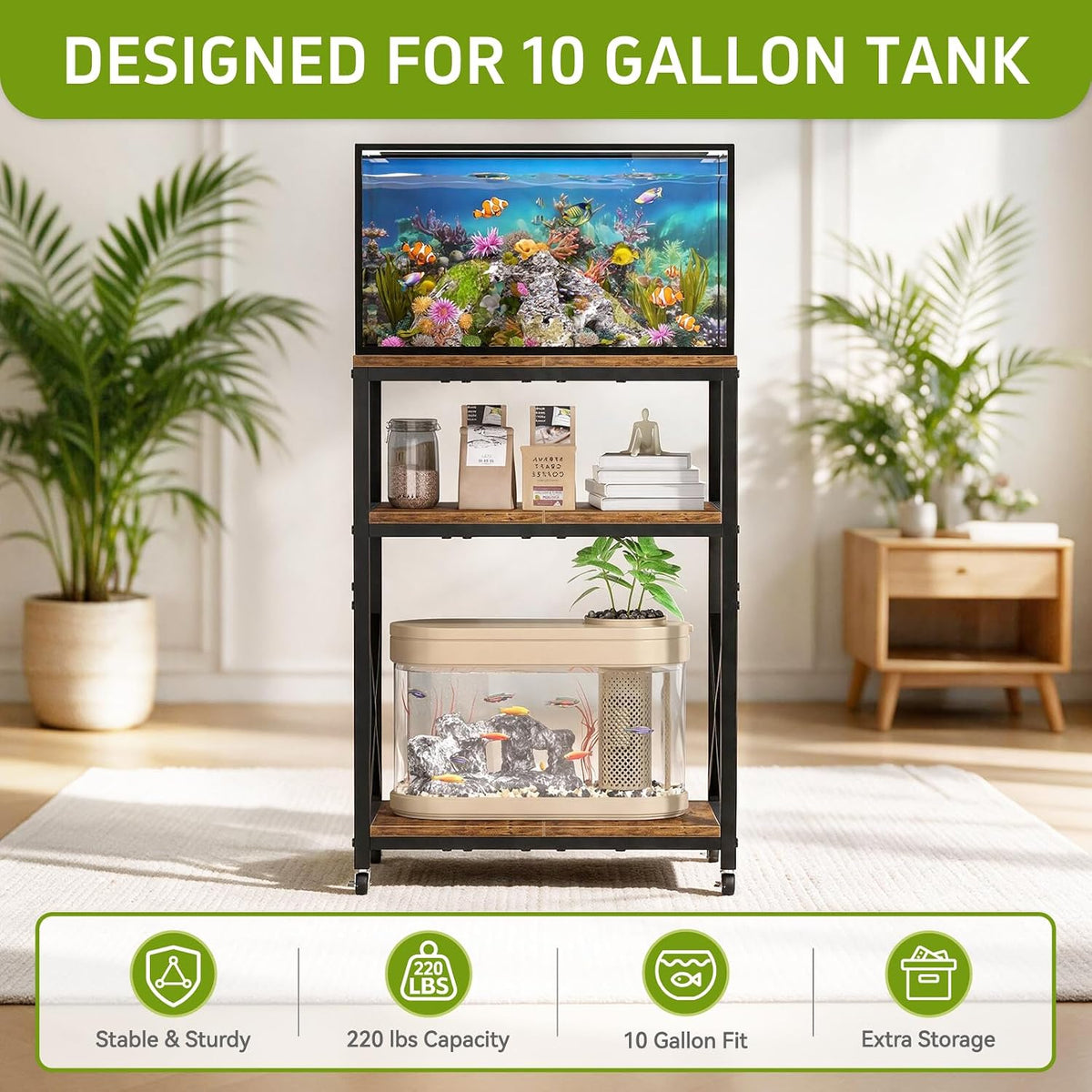 10 gallon aquarium stand, 3-tier fish tank stand, close-up detail