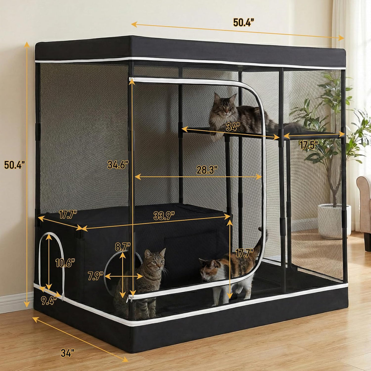 spacious catio indoor outdoor cat enclosure, multi‑level cat shown in use