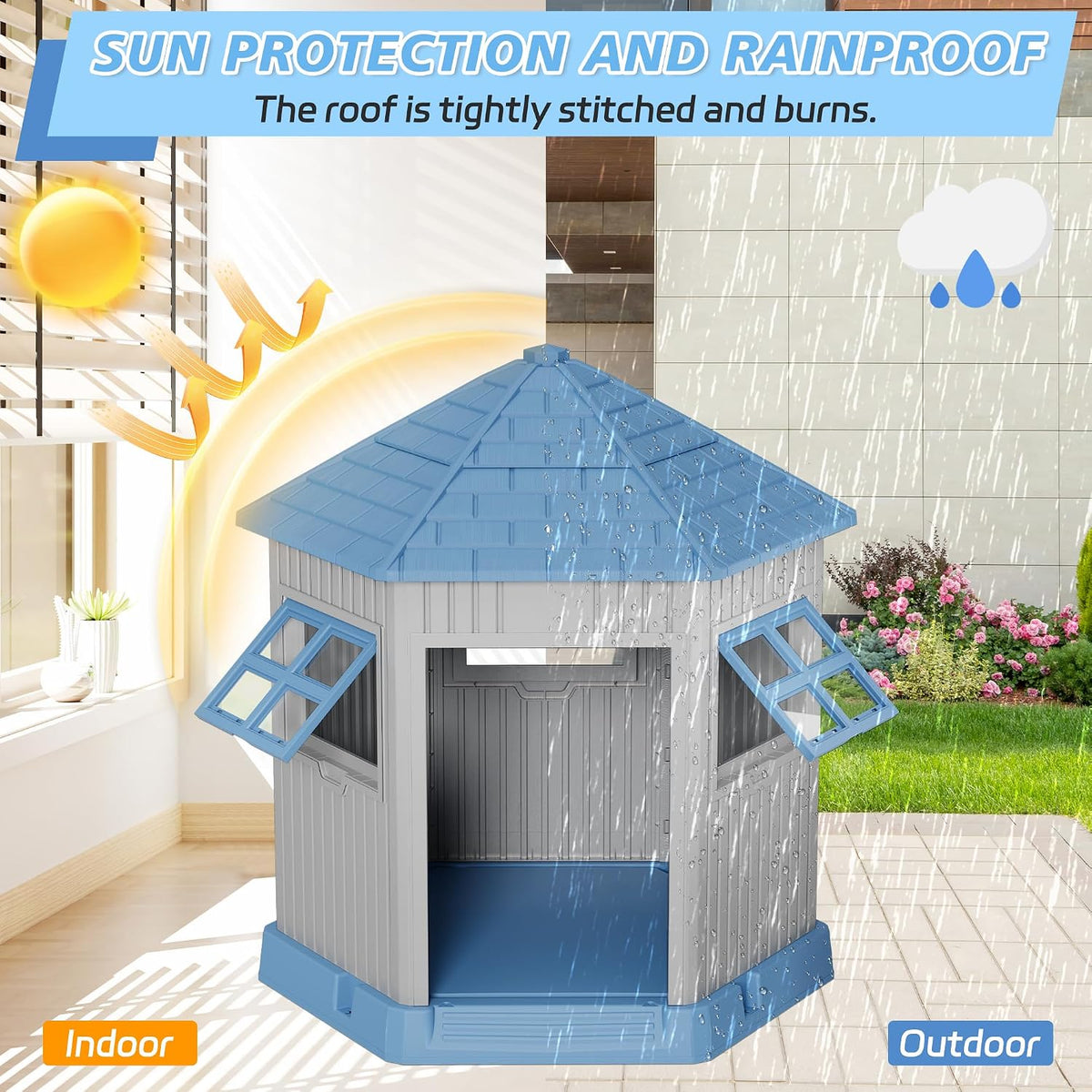 fancyango sturdy dog house indoor outdoor for small, close-up detail