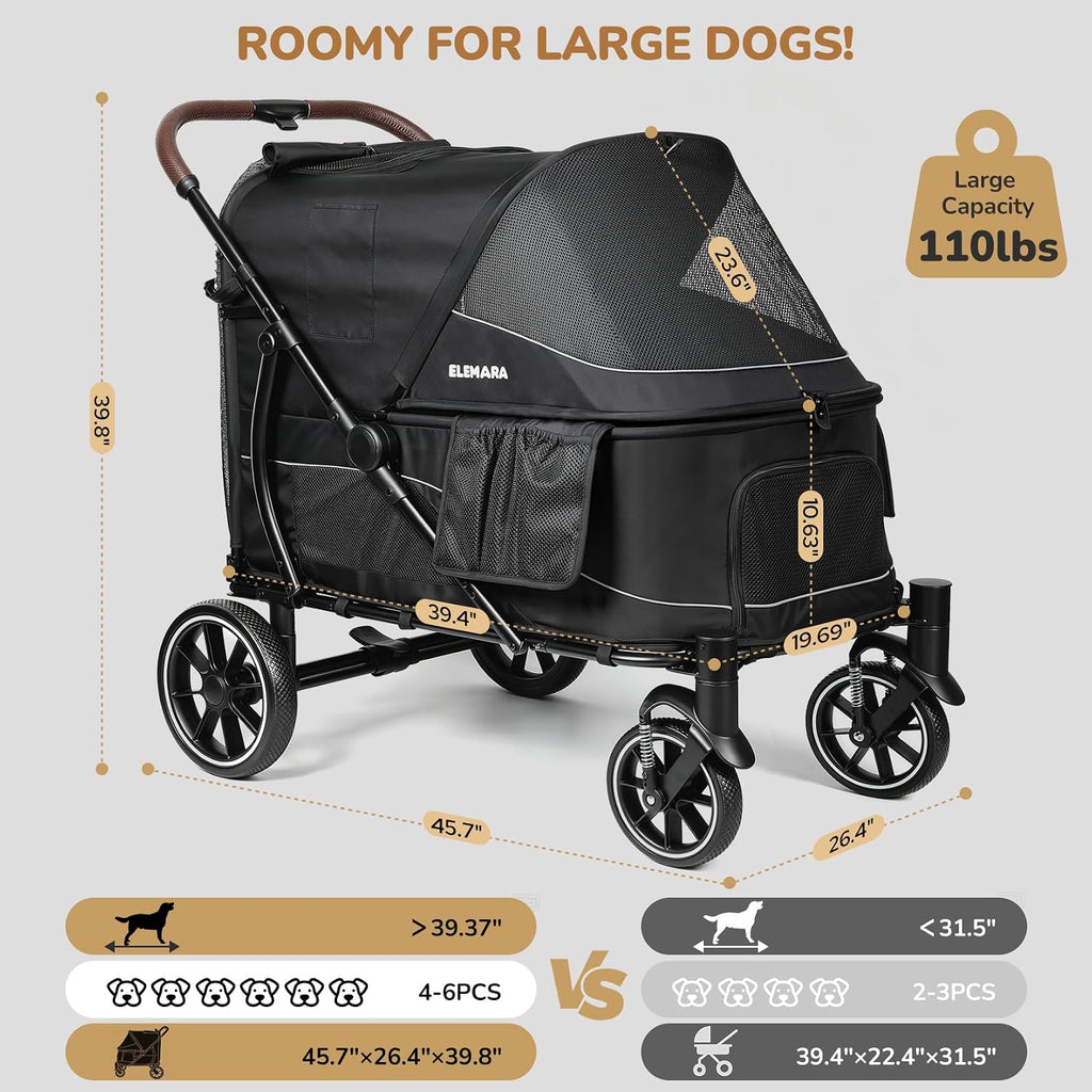 elemara large dog stroller with walk-in ramp, up shown in use