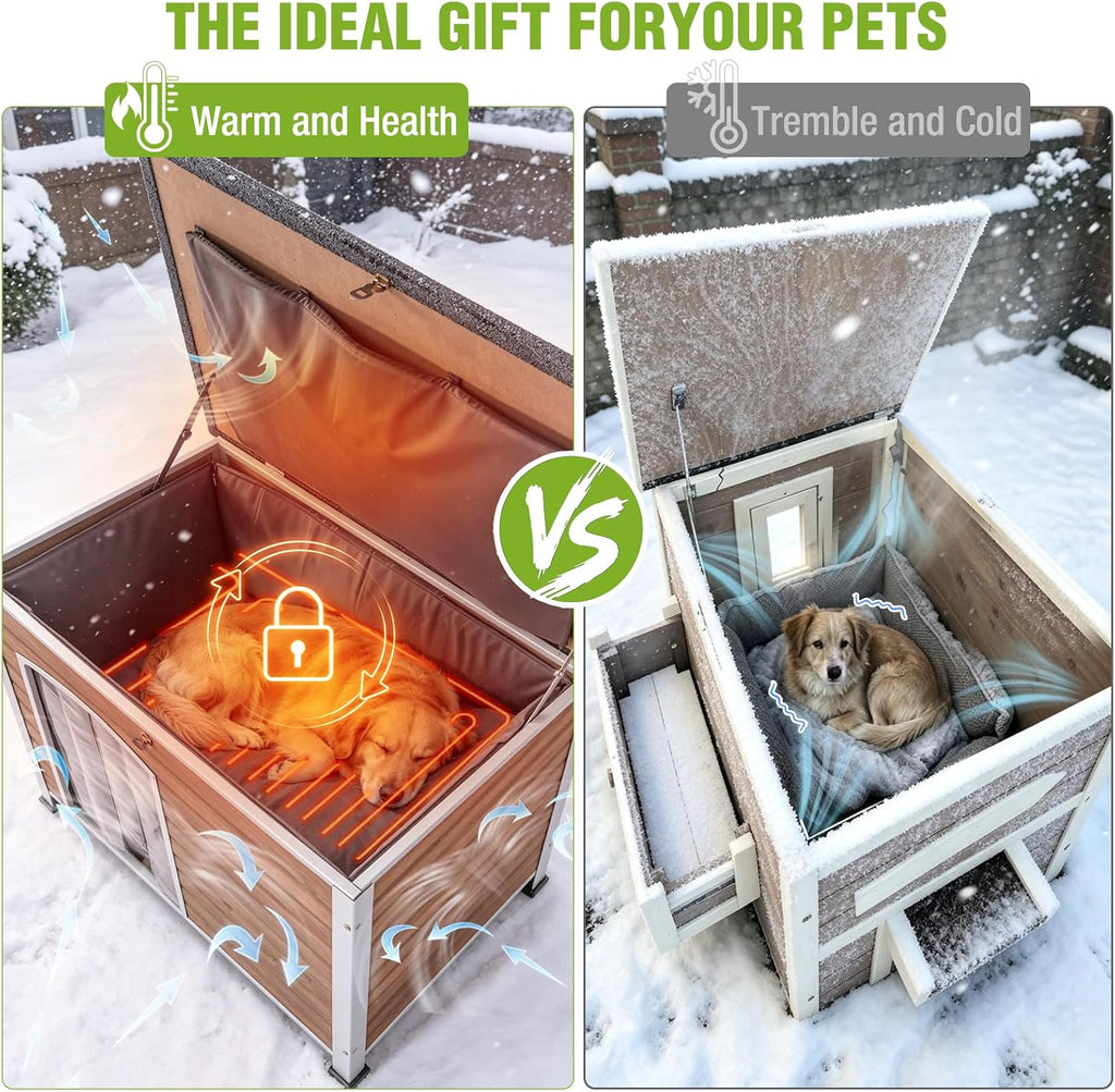 gutinneen large outdoor heated dog house for outside, front angle view