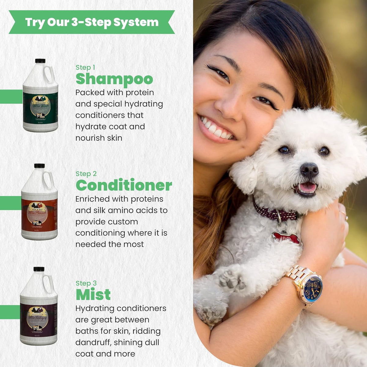 best shot ultra plenish conditioner, coat release technology, close-up detail