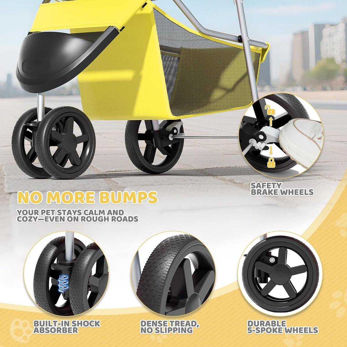 magshion 3-wheel pet stroller for small/medium dogs &, front angle view