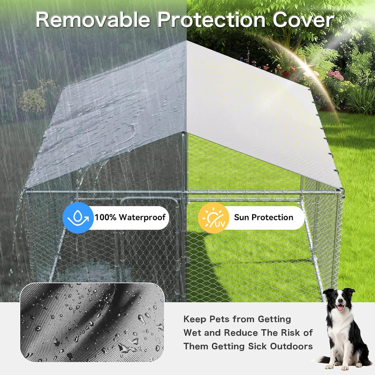 10x10 ft dog kennel outdoor,dog run,dog enclosure with, close-up detail