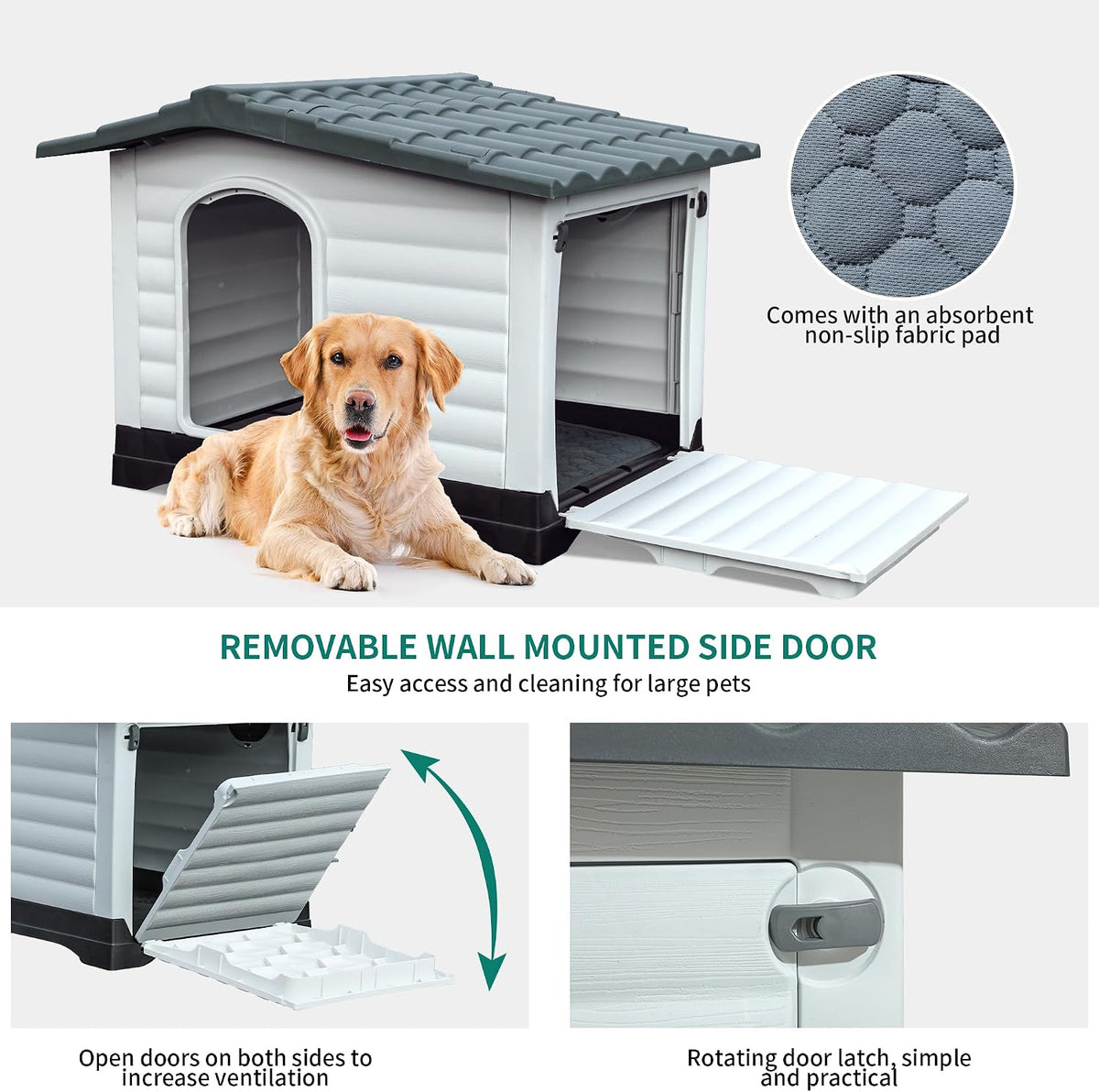 dwvo 2-door large dog house with elevated base, side view
