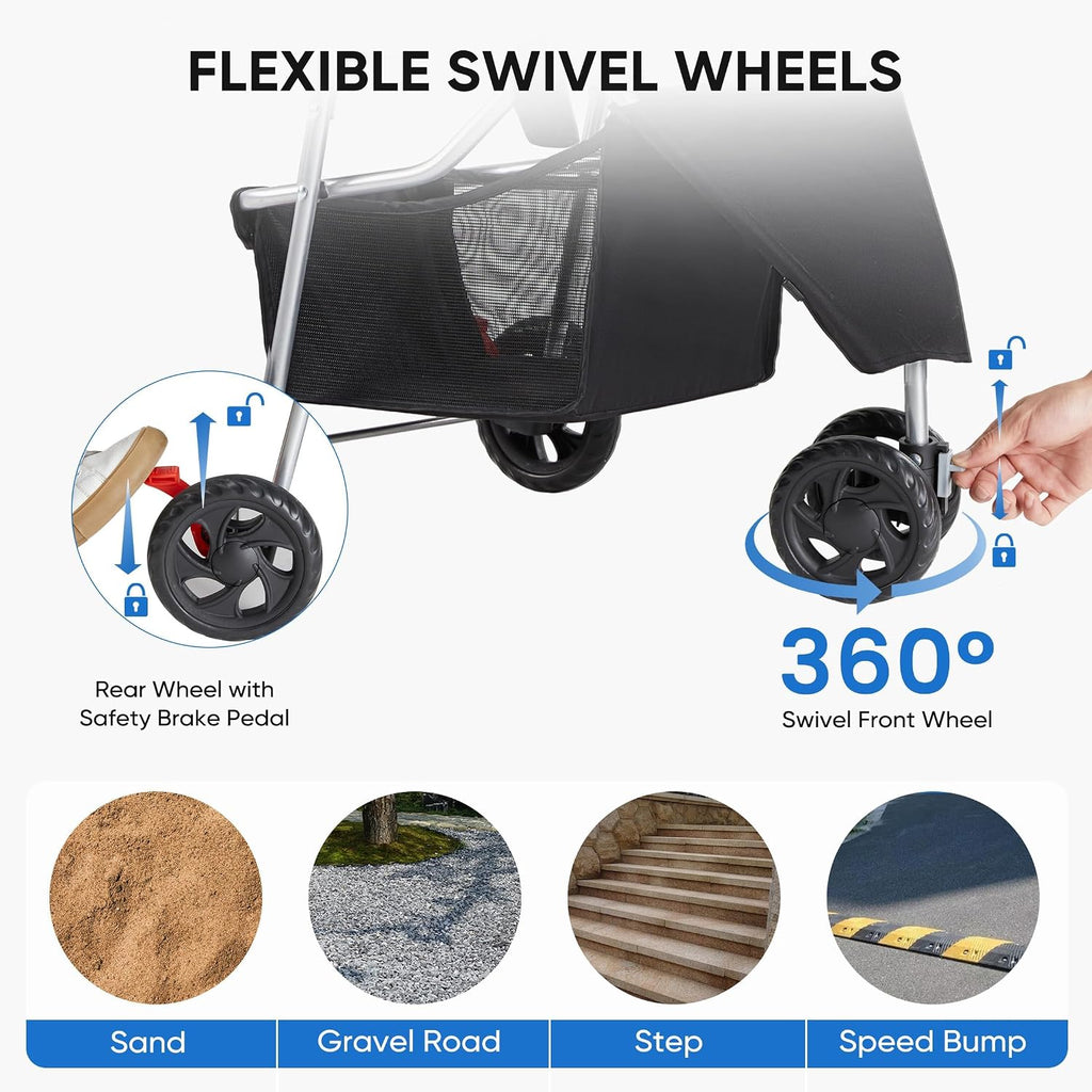 newbulig foldable 3 wheel pet stroller for medium, package contents