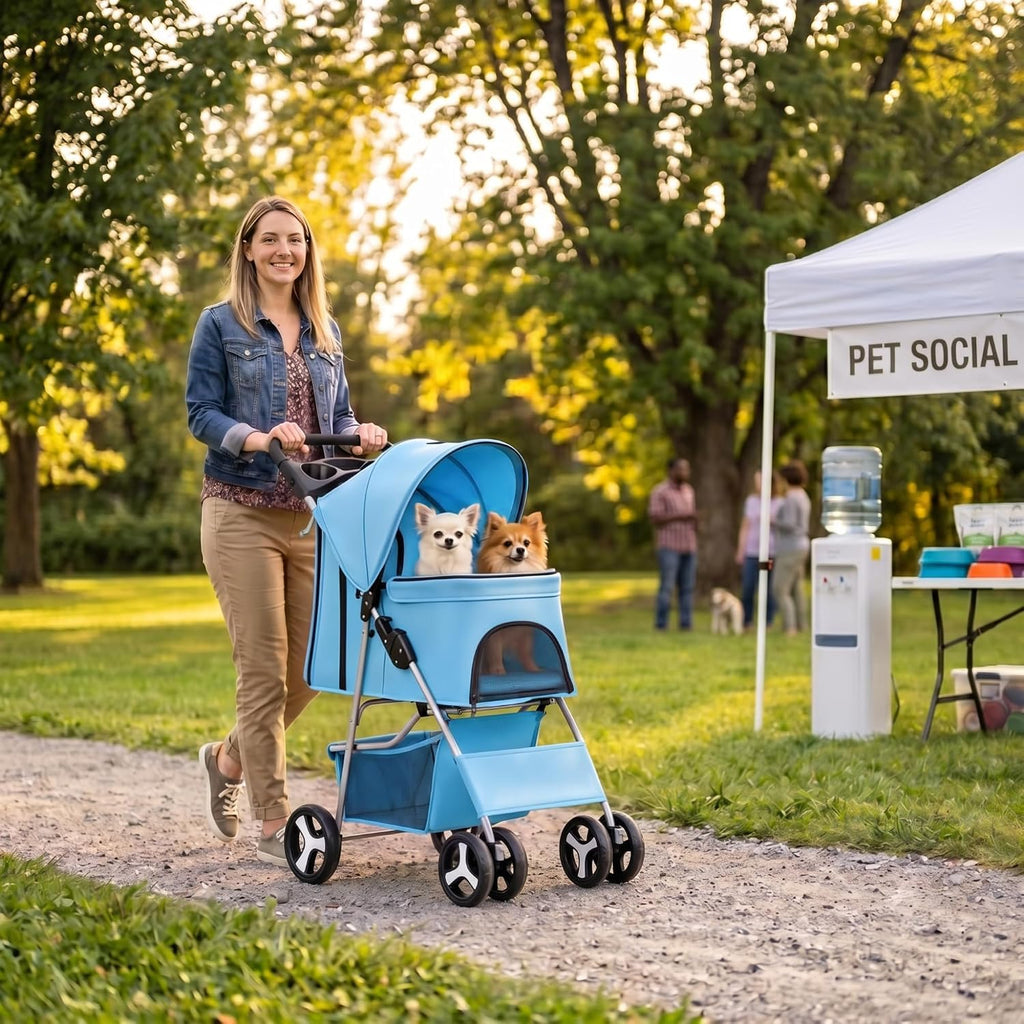 zeny foldable pet stroller, cat/dog stroller with 4, view 9
