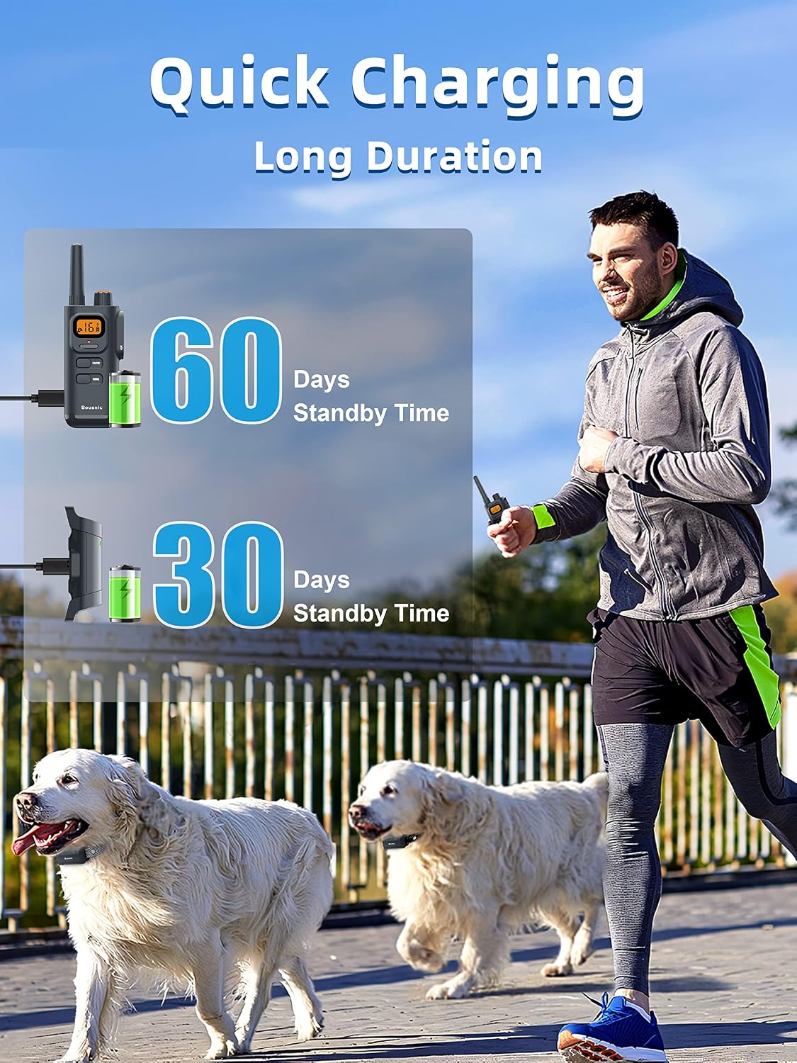 bousnic dog training collar with remote - 4000ft showing dimensions
