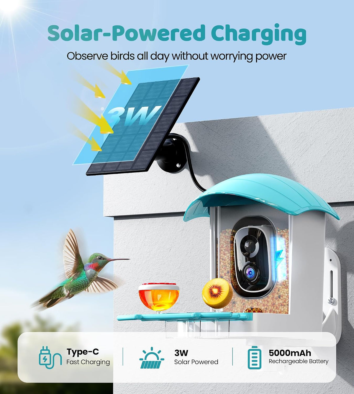 bird feeder with camera solar powered: smart bird showing dimensions